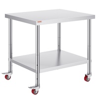 VEVOR 30x36x34 Inch Stainless Steel Work Table with Wheels & Brake