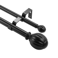 VEVOR Double Rod Curtain Rod 36-72in Adjustable Black Round Finials