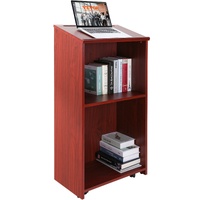 VEVOR 47in Wood Podium Stand Brown Rolling Wheels Storage