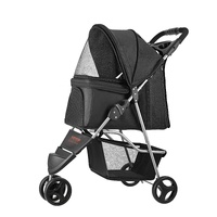 Pet Stroller, 16KG Weight Capacity, Foldable Dog Stroller Cart, 3 Wheels Cats Strollers with Mesh Windows and Cup Holders, Portable Pet Carrier Stroll