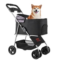 Pet Stroller, 16KG Weight Capacity, Foldable Dog Stroller Cart, 4 Wheels Cats Pram with Detachable Carrier & Mesh Windows, Portable Animal Carrier wit
