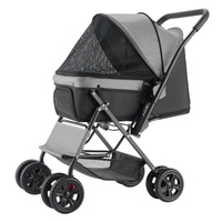 Pet Stroller, 20KG Weight Capacity, Foldable Dog Stroller Cart, 4 Wheels Cats Stroller with Mesh Windows & Revrsible Handle, Portable Pet Carrier Stro