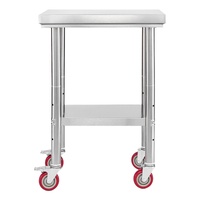 Stainless Steel Table, 61 x 45 cm Food Prep Worktable with Wheels, Kitchen Prep Table with Adjustable Undershelf Workstations for Commercial Kitchen, 