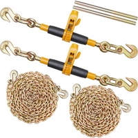 Ratchet Chain Binder, 5/16"-3/8" Heavy Duty Load Binders with G80 Chains, 7100 lbs Secure Load Limit, Labor-saving Anti-skid Handle, Tie Down Hauling 