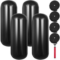 Boat Fenders, 10" x 28" Ribbed Fender, 4 Pack Boat Bumpers, Hole Through Middle Ribbed Inflatable Boat Fender with 4 Ropes, for Pontoon Boat Sailboat,