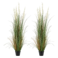 Artificial Grass Plant, 2 Pack 1499mm Faux Reed Flower Grass in Pot, Premium PVC Fake Greenery Shrubs Plant for Indoor Outdoor House Home Garden Offic