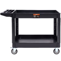 Utility Service Cart, 2 Shelf 550LBS Heavy Duty Plastic Rolling Utility Cart with 360° Swivel Wheels (2 with Brakes), Large Lipped Shelf, Ergonomic St