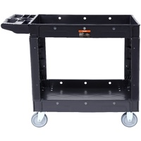 Utility Service Cart, 2 Shelf 550LBS Heavy Duty Plastic Rolling Utility Cart with 360° Swivel Wheels, Medium Lipped Shelf, Ergonomic Storage Handle fo