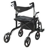 2 in 1 Rollator Walker & Transport Chair for Seniors, Folding Rolling Walker Wheelchair Combo & Footrests, Lightweight Aluminum Mobility Walker with A