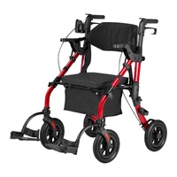 2-in-1 Rollator Walker & Transport Chair for Seniors, Foldable Rolling Walker Wheelchair, Lightweight Aluminum Mobility Walking Aid with Solid PU Whee