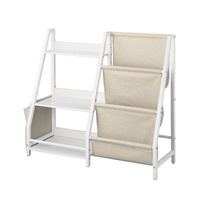 3-Tier Kids Bookshelf, Toy Storage Organizer for Toddler, Book Shelf for Kids Rooms with Sling Book Rack and Storage Bag, Kids Storage Book Shelves fo