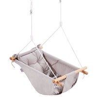 Canvas Hammock Swing, 3 Modes Baby Swing Indoor and Outdoor with 5-Point Harness, and Tree Straps, 150lbs Weight Capacity, Integrated Cushion, Wooden 
