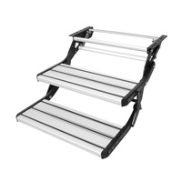RV Steps, 2-Step, Manual Retractable RV Stairs, Foldable, 440 LBS Load Capacity, Aluminum Alloy Steps, Thickened Steel Plate, Non-Slip Steps for Safe 