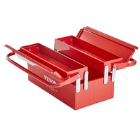 Metal Tool Box, 14-inch, 2-Tier 3-Tray Portable Folding Tool Chest Organizer with Handle & Lock Hole, Powder Coated Steel, Cantilever Toolbox for Hous