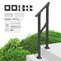 Handrails for Outdoor Steps, 1-2 Step Stair Hand Rail Kit, Transitional Carbon Steel Railings with Installation Kit, Stair Rails for Seniors, Concrete