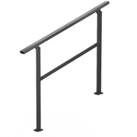 Outdoor Handrails for Steps, 2-3 Step Stair Rail Kit, Black Square Tube with Horizontal Bar, Carbon Steel Support Rails for Seniors, Concrete & Deck S