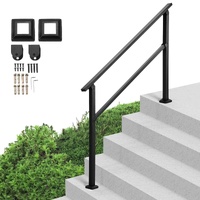Outdoor Handrails for Steps, 4-5 Step Stair Rail Kit, Black Square Tube with Horizontal Bar, Carbon Steel Support Rails for Seniors, Concrete & Deck S