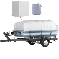 Pontoon Boat Cover, Fit for 17\'-20\' Boat, Heavy Duty 600D Marine Grade Oxford Fabric, UV Resistant Waterproof Trailerable Boat Cover with 2 Support 
