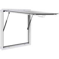 Concession Window 91x91cm, Aluminum Alloy Food Truck Service Window with Awning Door & Drag Hook, Up to 85 Degrees Stand Serving Window for Food Truck