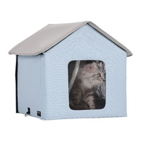 Heated Cat House, Outdoor Kitty Shelter with Timer, 600D Oxford Cloth Foldable Cat Shelter with Heated Pad  for Winter to Stay Warm and Cozy, Blue (Sm