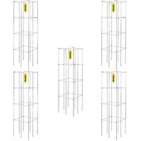 Tomato Cages, 30 x 30 x 117 cm, 5 Packs Square Plant Support Cages, Silver PVC-Coated Steel Tomato Towers for Climbing Vegetables, Plants, Flowers, Fr