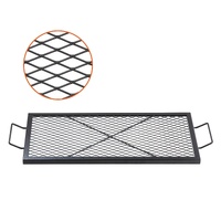 X-Marks Fire Pit Grill Grate, Rectangle Cooking Grate, Heavy Duty Steel Campfire BBQ Grill Grid with Handle & Support X Wire, Portable Camping Cookwar