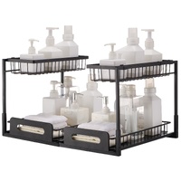 2-Tier Wire Pull Out Cabinet Under Sink Basket Organizer 10.7"x14.2" 2PCS