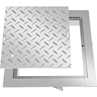 Recessed Manhole Cover 11.8""x11.8"" Clear Opening, Galvanized Steel Drain Cover Overall Size 14.5""x14.5"", Sealed Square Manhole Cover and Frame, St