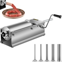 Manual Sausage Stuffer, 5 L / 11 LBS Horizontal Sausage Machine, Dual-Speed Meat Stuffer, Made of Food-Grade 304 Stainless Steel, Includes 5 Stuffing 