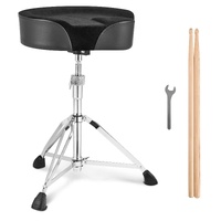 Saddle Drum Throne, 560-705 mm Height Adjustable, Padded Drum Stool Seat with Anti-Slip Feet Drumsticks 227 kg Max Weight Capacity, Swivel Drum Chair 