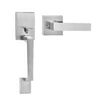 Entry Door Handle, Satin Nickel Square Handle Set with Lever Door Handle No Lock, Adjustable Hole Space, Front Door Handle with Reversible for Right a
