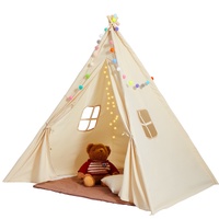 Kids Play Tent, Teepee Tent for Kids 1-5 Years Old, Toddler Tent with Mat and Plush Decorative Balls, Tent for Kids with Windows for Indoor and Outdoo