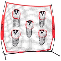 8 x 8 ft Football Trainer Throwing Net, Training Throwing Target Practice Net with 5 Target Pockets, Knotless Net Includes Bow Frame and Portable Carr