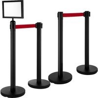 Stanchion Post Barriers 4-Set Line Dividers, Stainless Steel Stanchions with 6.6 Black Retractable Belts, Stanchions with One Sign Frame, 34.6 Queue S