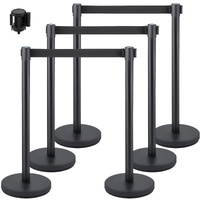 Crowd Control Stanchion, Set of 6 Pieces Stanchion Set, Stanchion Set with 6.6 ft/2 m Black Retractable Belt, Black Crowd Control Barrier with Concret