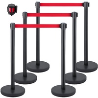 Crowd Control Stanchion, Set of 6 Pieces Stanchion Set, Stanchion Set with 6.6 ft/2 m Red Retractable Belt, Crowd Control Barrier with Rubber Base – E