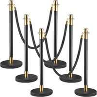 Crowd Control Stanchion, Set of 6 Pieces Stanchion Set, Stanchion Set with 5 ft/1.5 m Black Velvet Rope, Black Crowd Control Barrier with Sturdy Concr