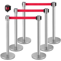 Crowd Control Stanchion, Set of 6 Pieces Stanchion Set, Stanchion Set with 2 m Red Retractable Belt, Crowd Control Barrier with Rubber Base – Easy Con