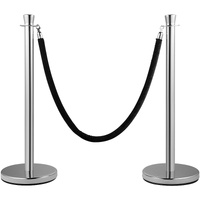 Crowd Control Stanchion, Set of 2 Pieces Stanchion Set, Stanchion Set with 5 ft/1.5 m Black Velvet Rope, Silver Crowd Control Barrier with Sturdy Conc