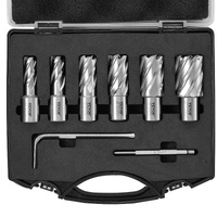 Annular Cutter Set, 6 pcs Weldon Shank Mag Drill Bits, 1" Cutting Depth, 1/2" to 1-1/16" Cutting Diameter, M2AL High-Speed Steel, with Pilot Pin and P