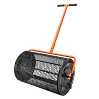 Compost Spreader, 24.4-25.6" Height Adjustable Handle, 24" Wide, Lawn and Garden Peat Moss Roller with Side Latches, Powder Coated Steel Mesh Basket f