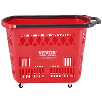 Shopping Baskets, 6PCS, 39L Shopping Carts with Handles, Plastic Rolling Shopping Basket with Wheels, Large Portable Shopping Basket Set for Supermark