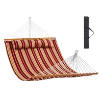 Double Quilted Fabric Hammock, 12 FT Double Hammock with Hardwood Spreader Bars, 2 Person Quilted Hammock with Detachable Pillow and Chains for Campin