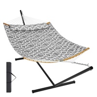Two Person Hammock with Stand Included, Double Hammock with Curved Spreader Bar and Detachable Pillow and Portable Carrying Bag, Perfect for Outdoor F
