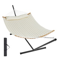 Two Person Hammock with Stand Included, Double Hammock with Curved Spreader Bar and Detachable Pillow and Portable Carrying Bag, Perfect for Outdoor F