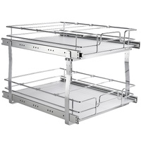 2 Tier 20"Wx21"Dx15"H Pull Out Cabinet Organizer, Heavy Duty Slide Out Pantry Shelves, Steel Roll Out Drawers, Sliding Drawer Storage for Home, 21.5"W