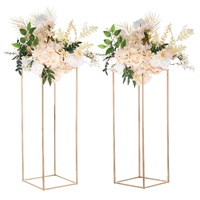 2PCS 31.5inch/80cm High Wedding Flower Stand, Metal Vase Column Geometric Centerpiece Stands, Gold Rectangular Floral Display Rack for T-Stage Events 