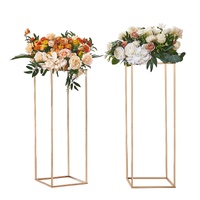 2PCS 31.5inch/80cm High Wedding Flower Stand, With Acrylic Laminate,Metal Vase Column Geometric Centerpiece Stands, Gold Rectangular Floral Display Ra
