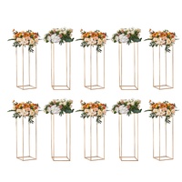 10PCS 31.5inch/80cm High Wedding Flower Stand, With Acrylic Laminate,Metal Vase Column Geometric Centerpiece Stands, Gold Rectangular Floral Display R