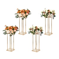 4PCS Gold Metal Column Wedding Flower Stand, 23.6inch /60cm High With Metal Laminate, Vase Geometric Centerpiece Stands, Cylindrical Floral Display Ra